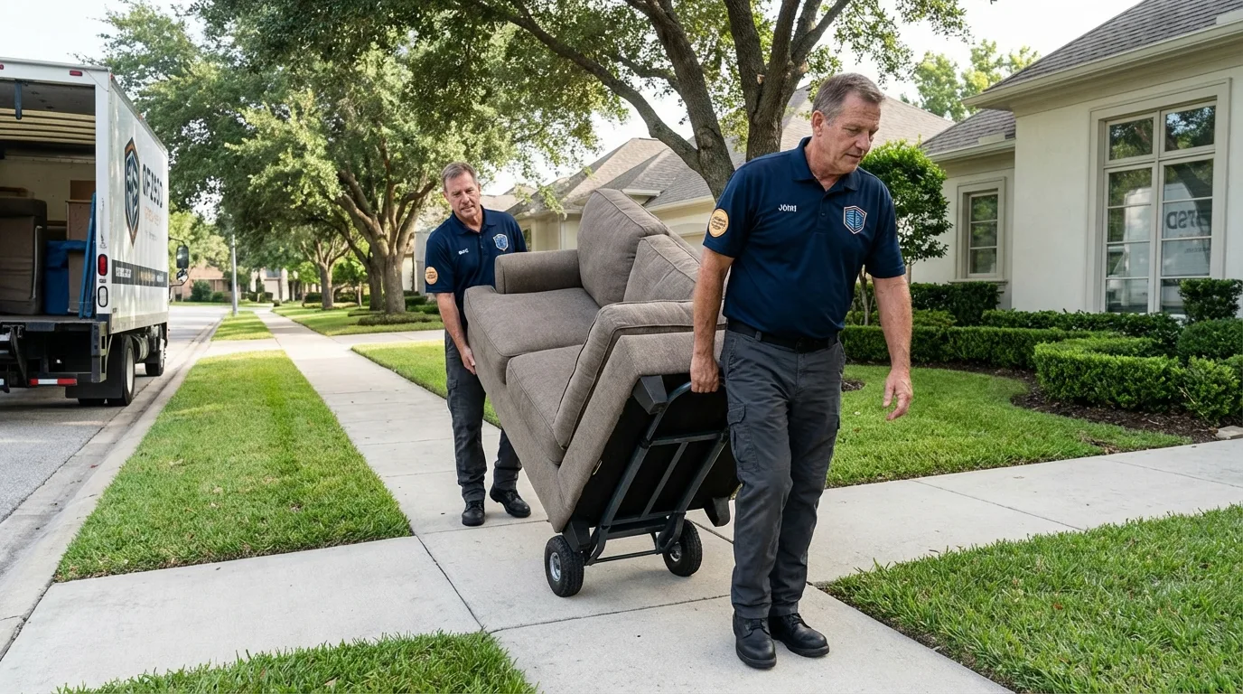 Local residential moving crew loading furniture in Hartshorne, OK