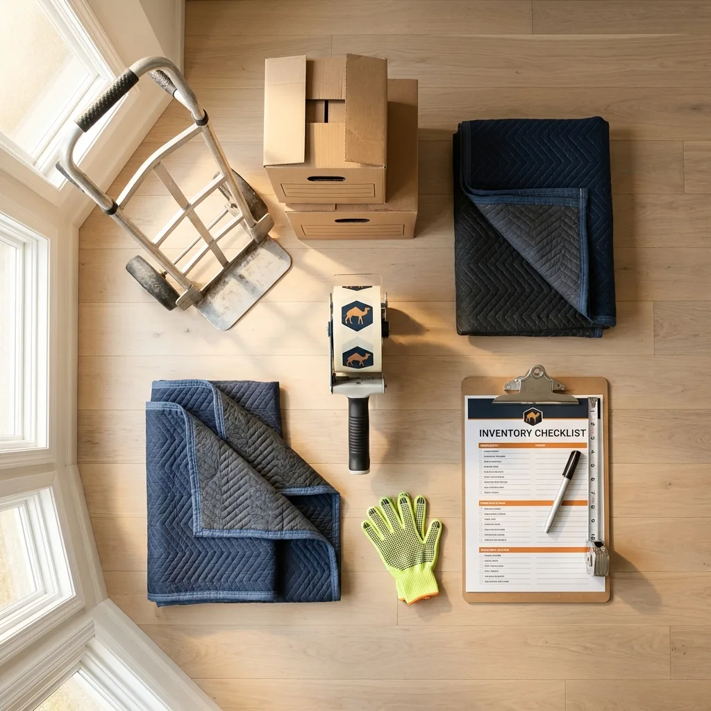 Professional moving supplies and packing materials layout for Hartshorne residential relocations